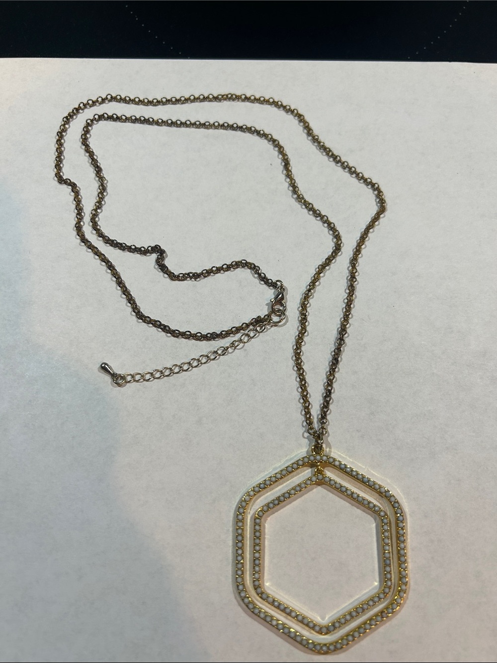 14” Hexagon Layered Pendant Necklace - Gold Tone